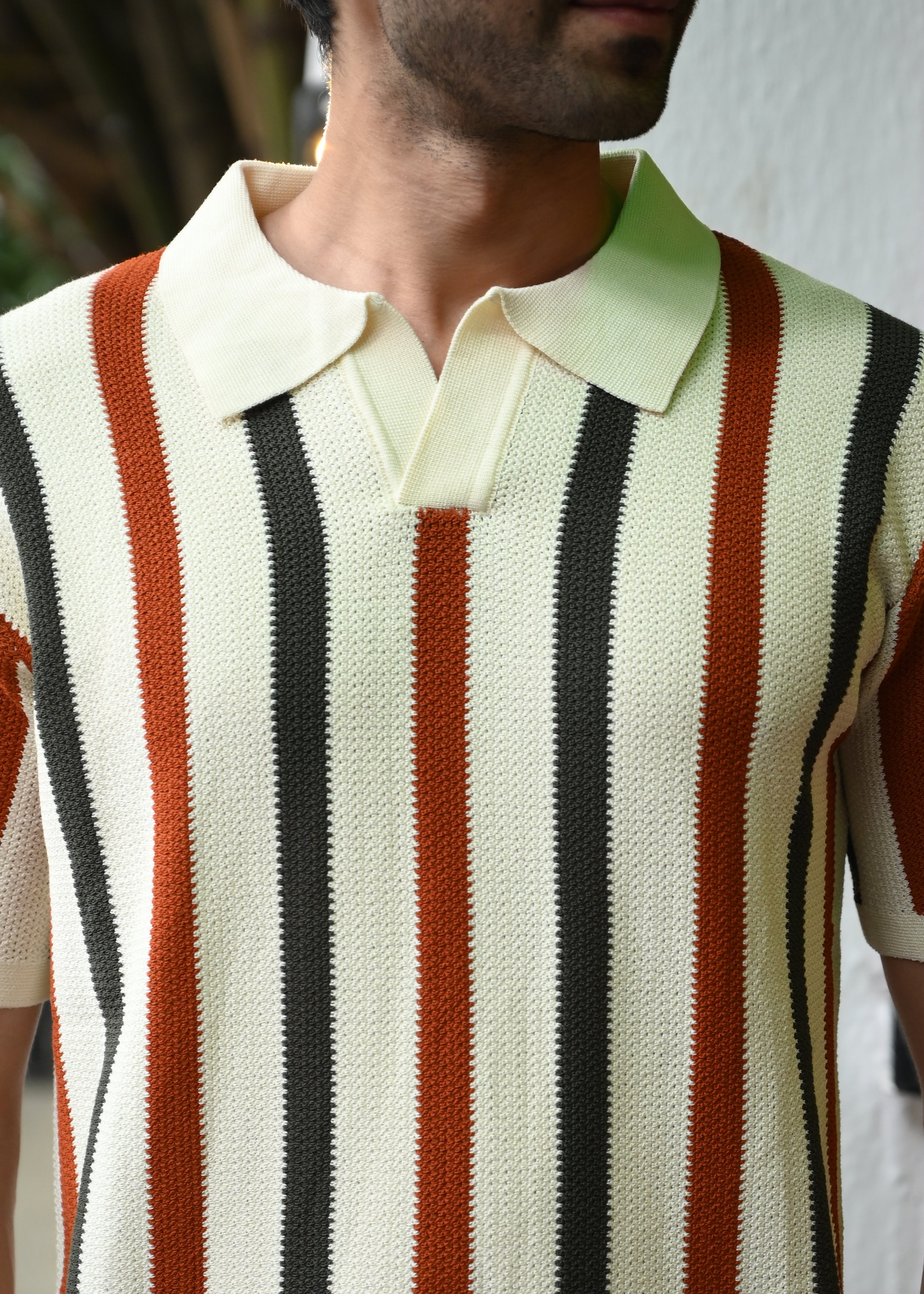 Men’s Striped Knitted Polo T-Shirt - Snipes