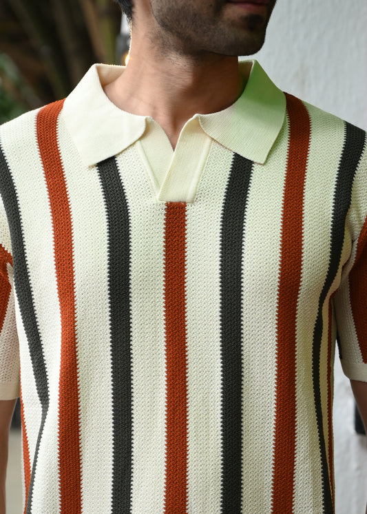 Men’s Striped Knitted Polo T-Shirt