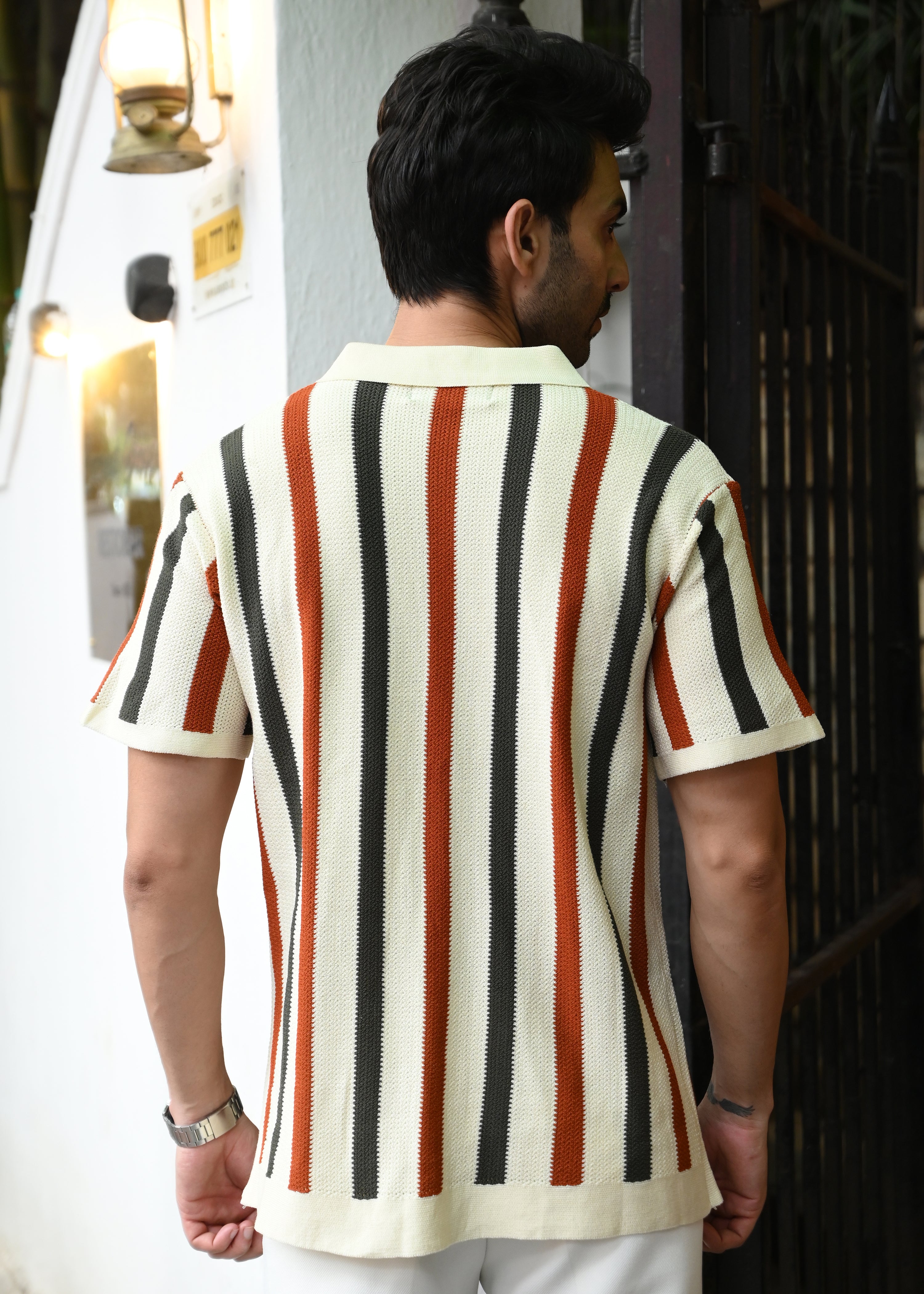 Men’s Striped Knitted Polo T-Shirt - Snipes
