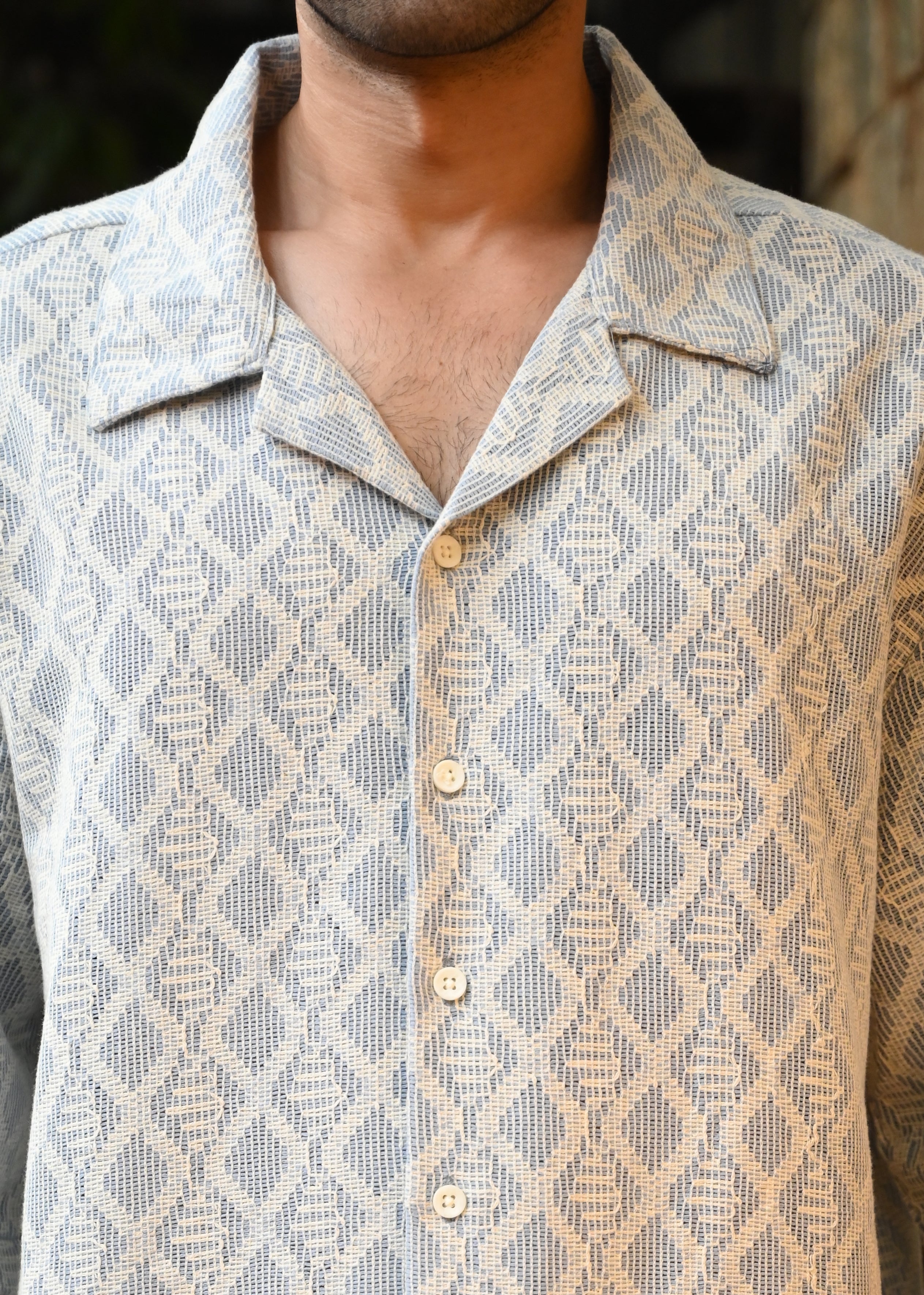 Textured Jacquard Short-Sleeve Shirt - Blue - Snipes
