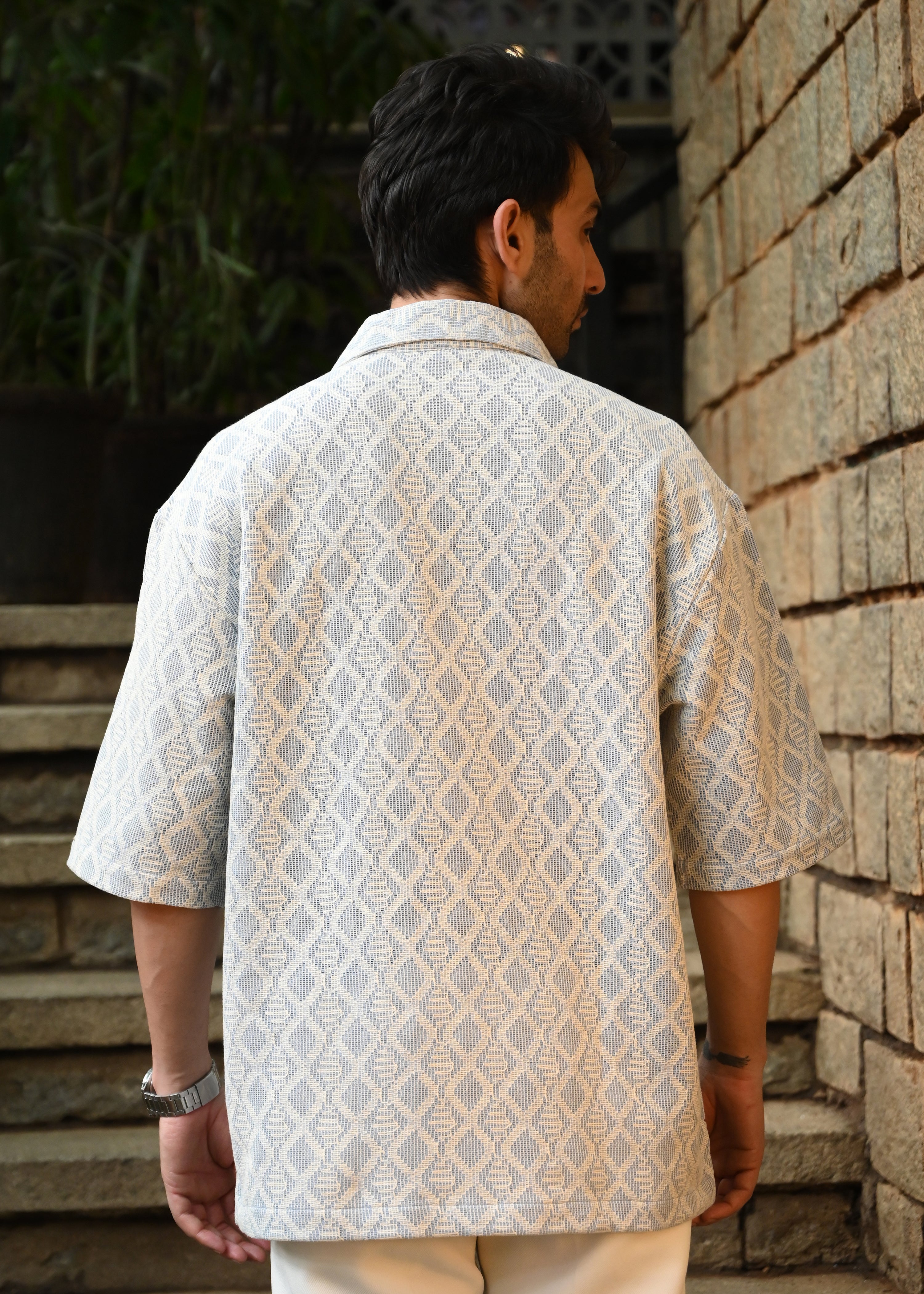 Textured Jacquard Short-Sleeve Shirt - Blue Secondary image