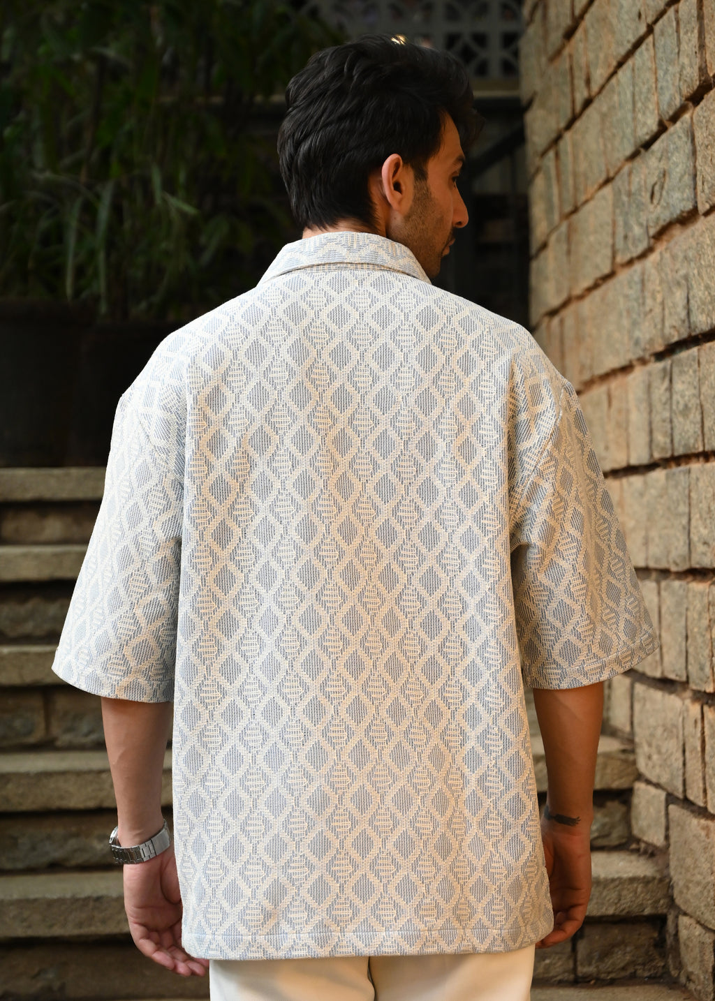 Textured Jacquard Short-Sleeve Shirt - Blue - Snipes