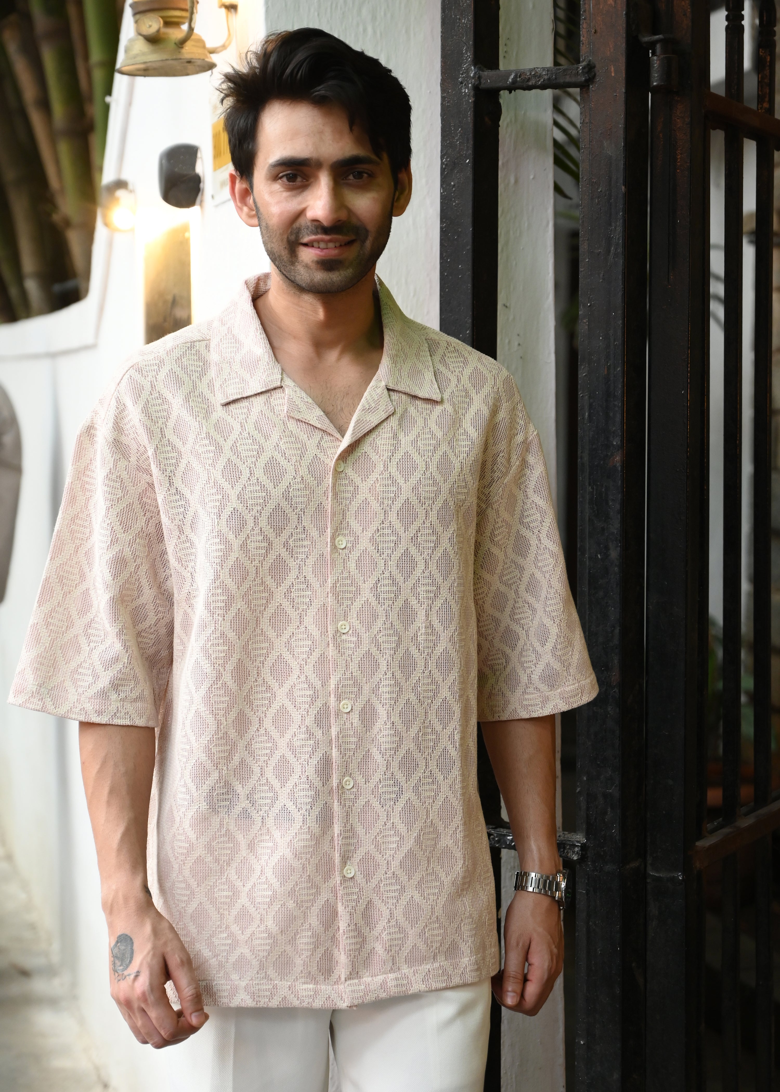 Textured Jacquard Short-Sleeve Shirt - Pale Pink - Snipes Main image