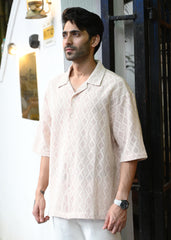 Textured Jacquard Short-Sleeve Shirt - Pale Pink