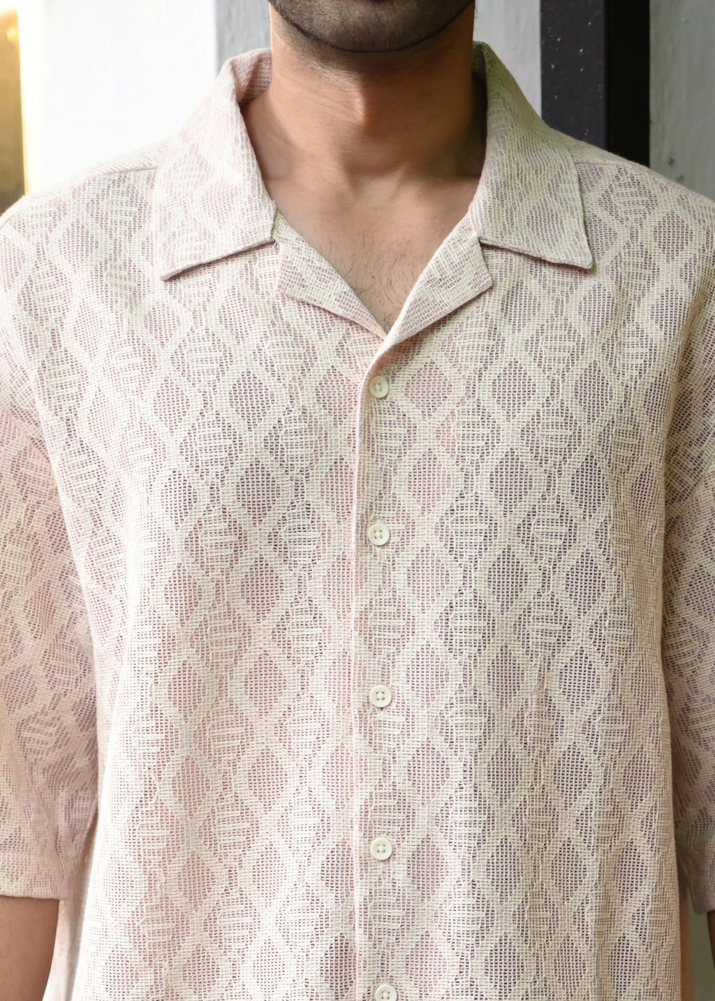 Textured Jacquard Short-Sleeve Shirt - Pale Pink - Snipes