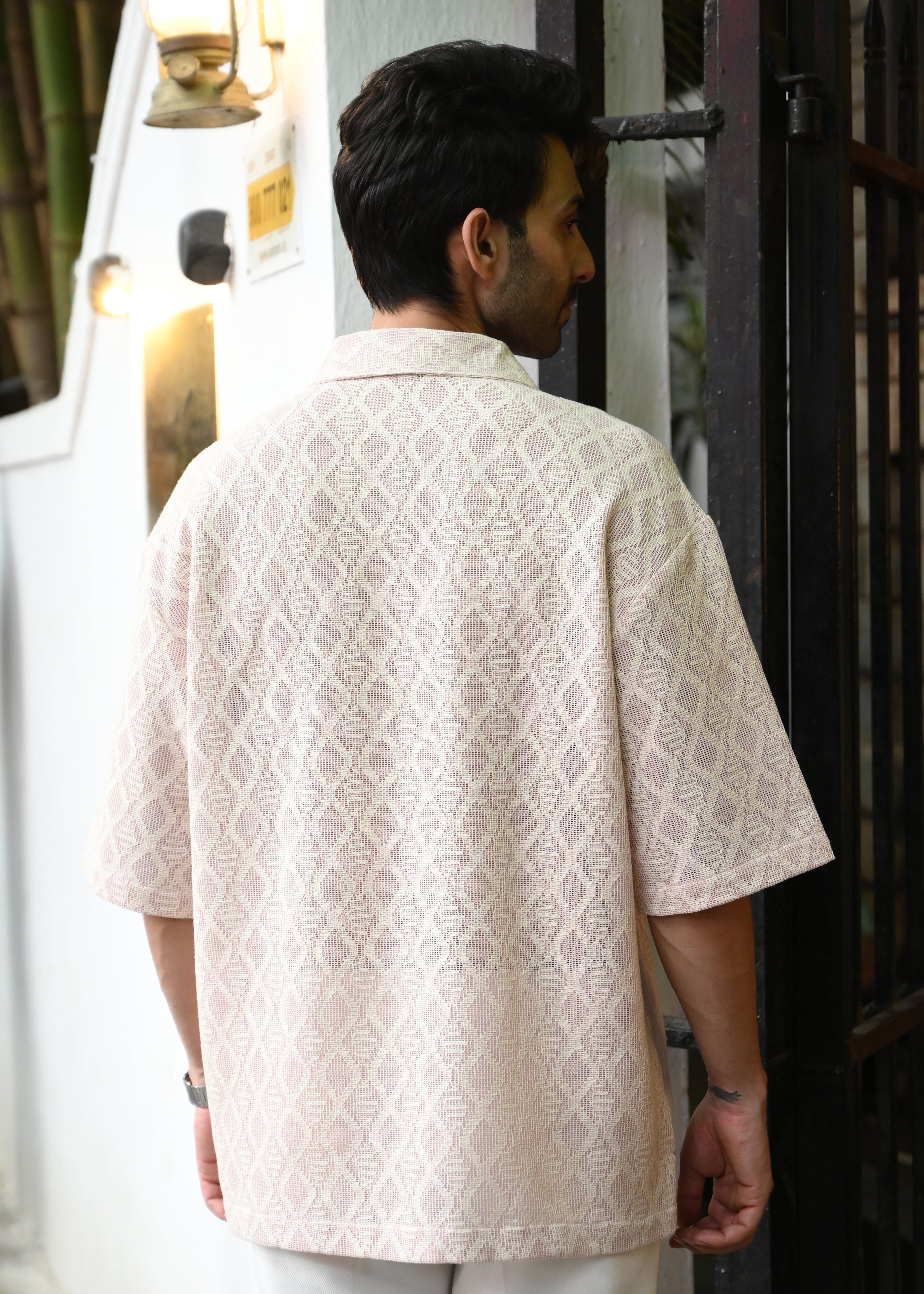 Textured Jacquard Short-Sleeve Shirt - Pale Pink Secondary image