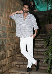 Textured Grey & White Casual Shirt