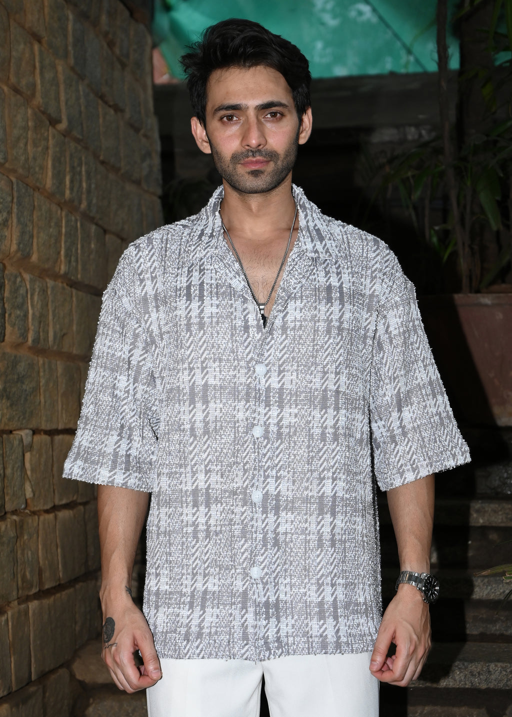 Textured Grey & White Casual Shirt - Snipes