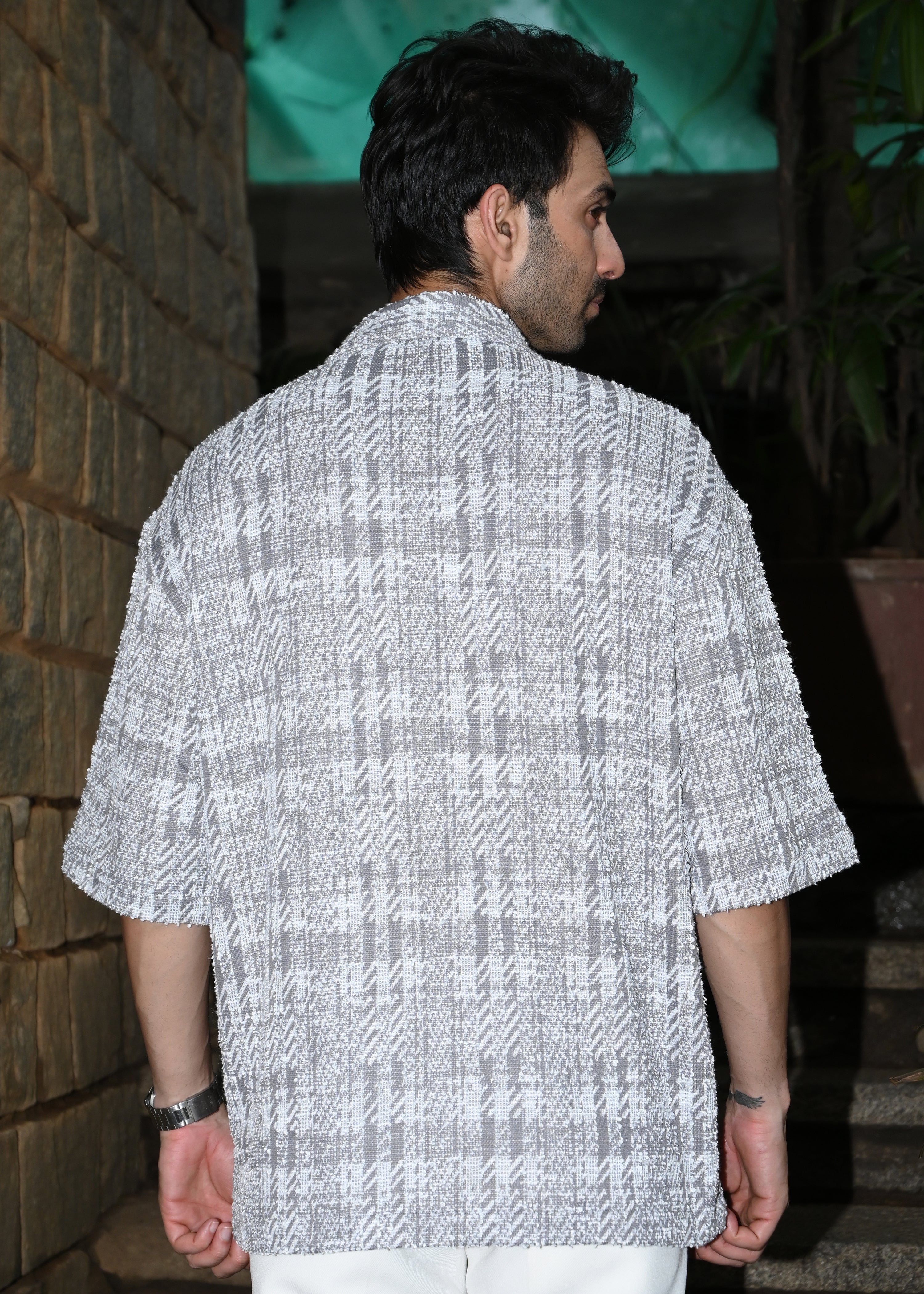 Textured Grey & White Casual Shirt - Snipes