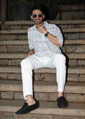 Textured Oversized Half-Sleeve Shirt - Grey