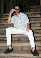 Textured Oversized Half-Sleeve Shirt - Grey