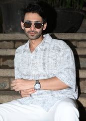 Textured Oversized Half-Sleeve Shirt - Grey