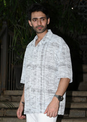 Textured Oversized Half-Sleeve Shirt - Grey