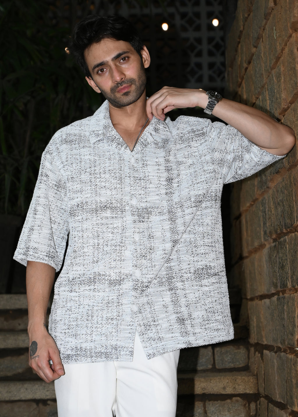 Textured Oversized Half-Sleeve Shirt - Grey - Snipes