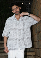 Textured Oversized Half-Sleeve Shirt - Grey