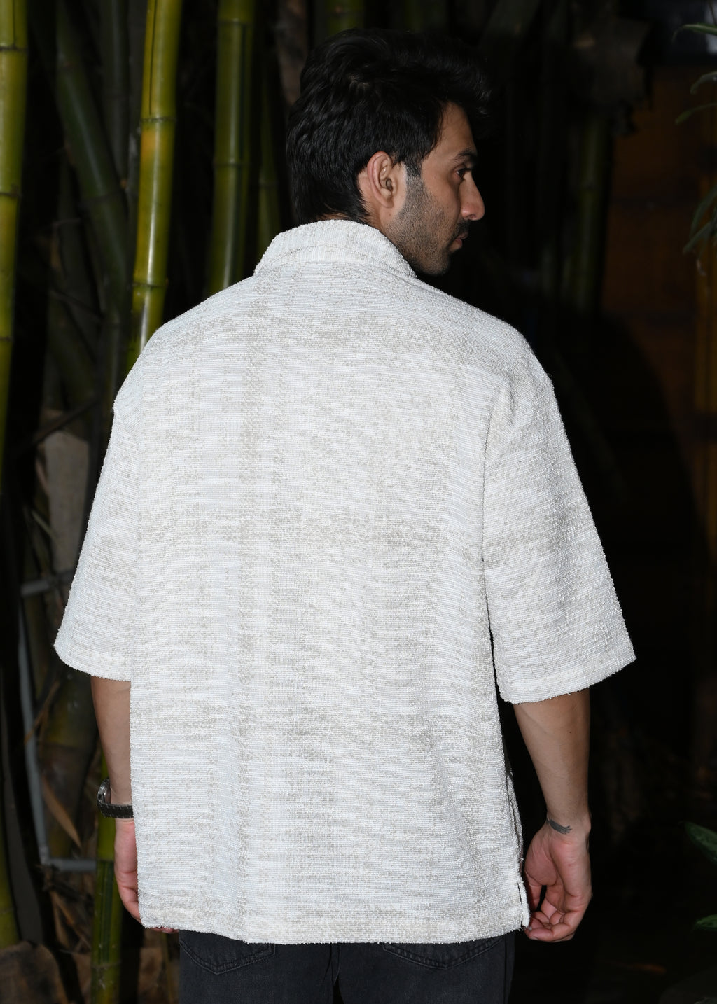 Textured Oversized Half-Sleeve Shirt - Beige - Snipes