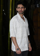 Textured Oversized Half-Sleeve Shirt - Beige