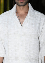 Textured Oversized Half-Sleeve Shirt - Beige