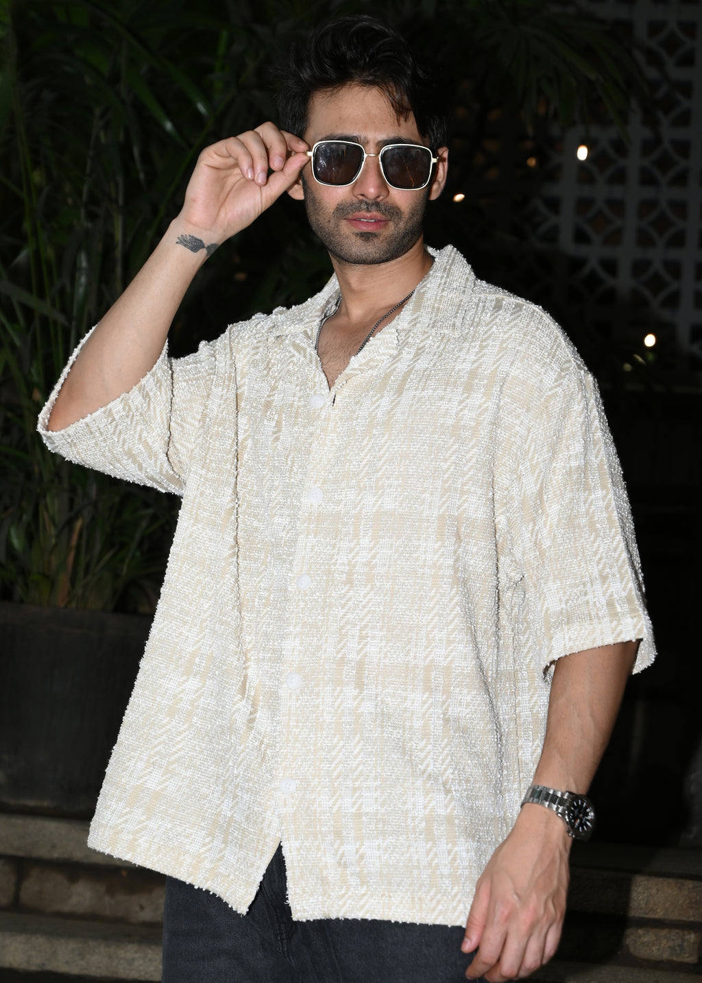 Textured Beige & White Casual Shirt - Snipes