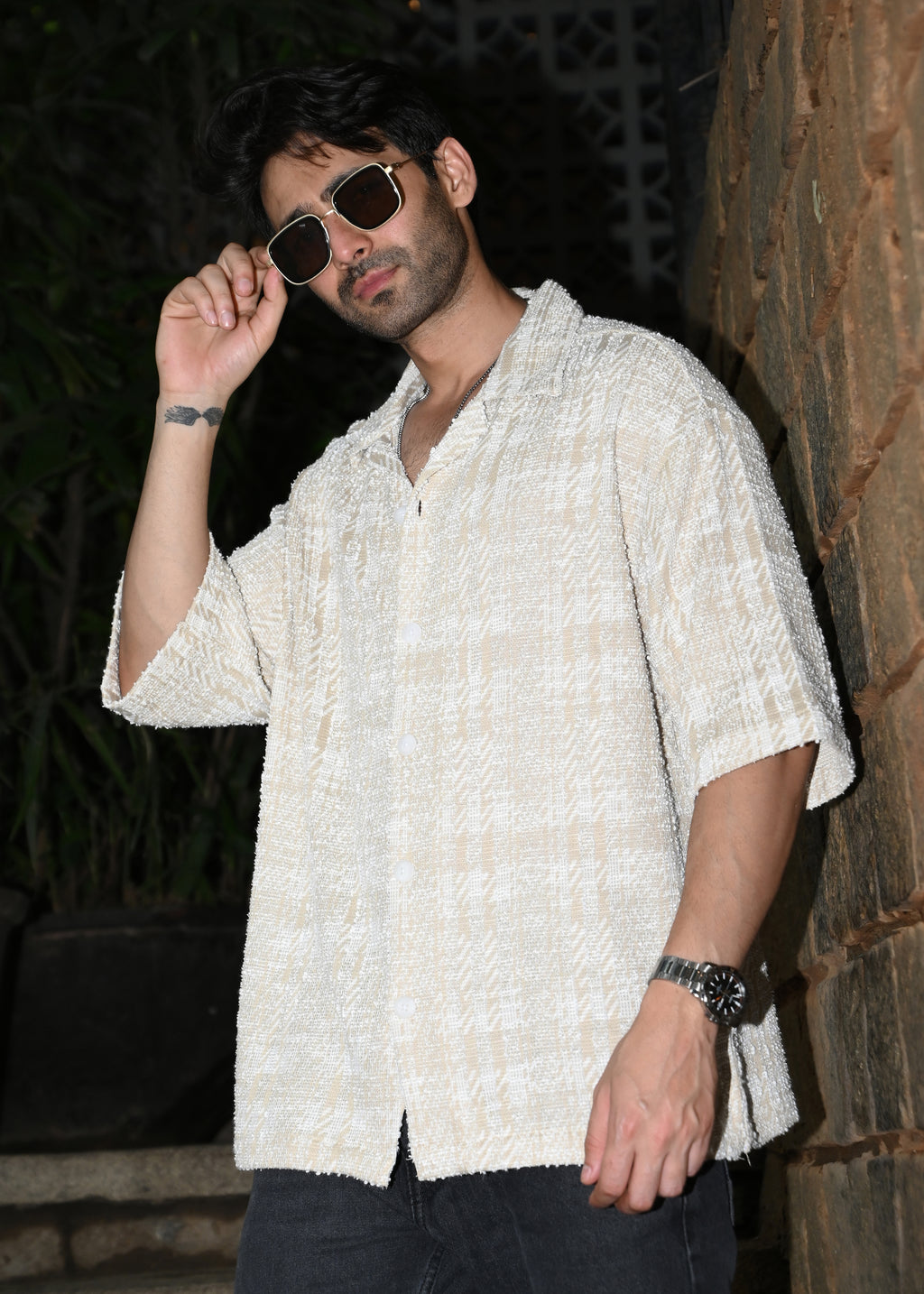 Textured Beige & White Casual Shirt - Snipes