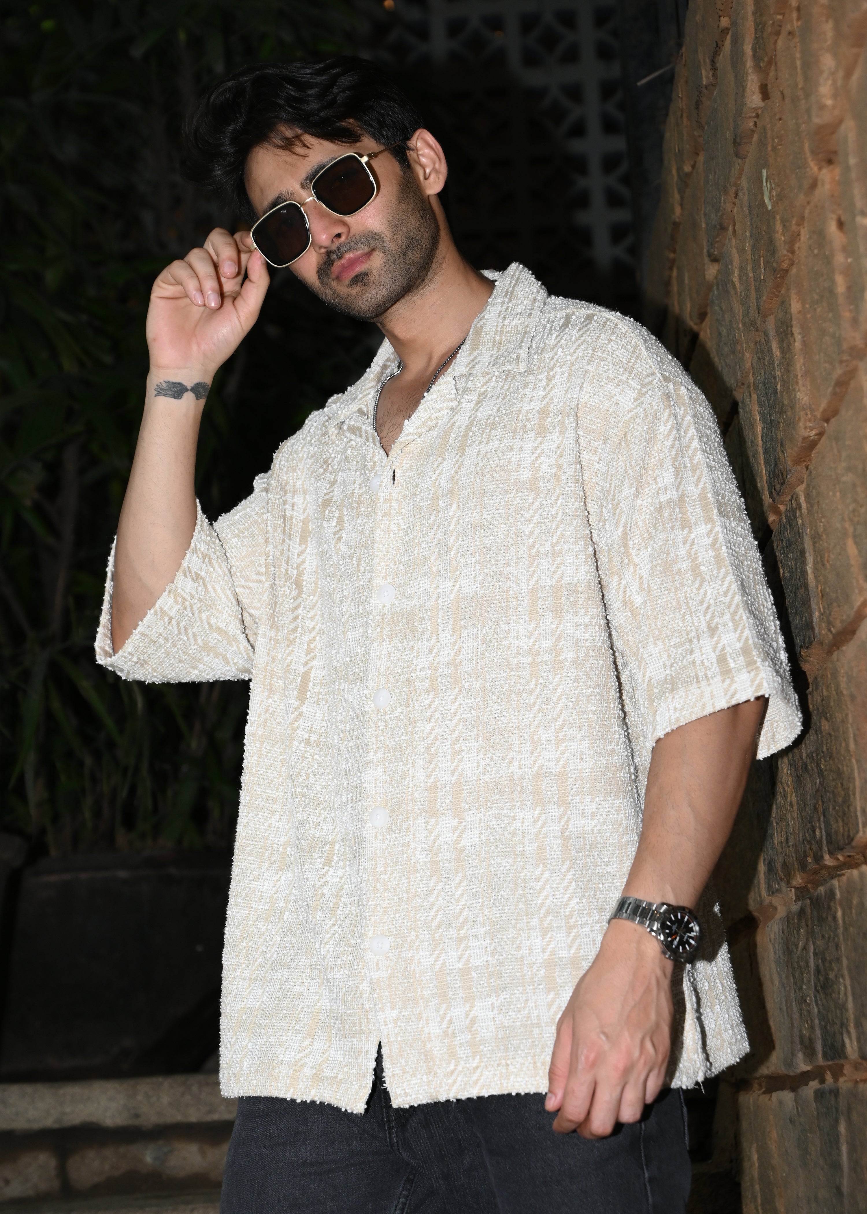 Textured Beige & White Casual Shirt - Snipes