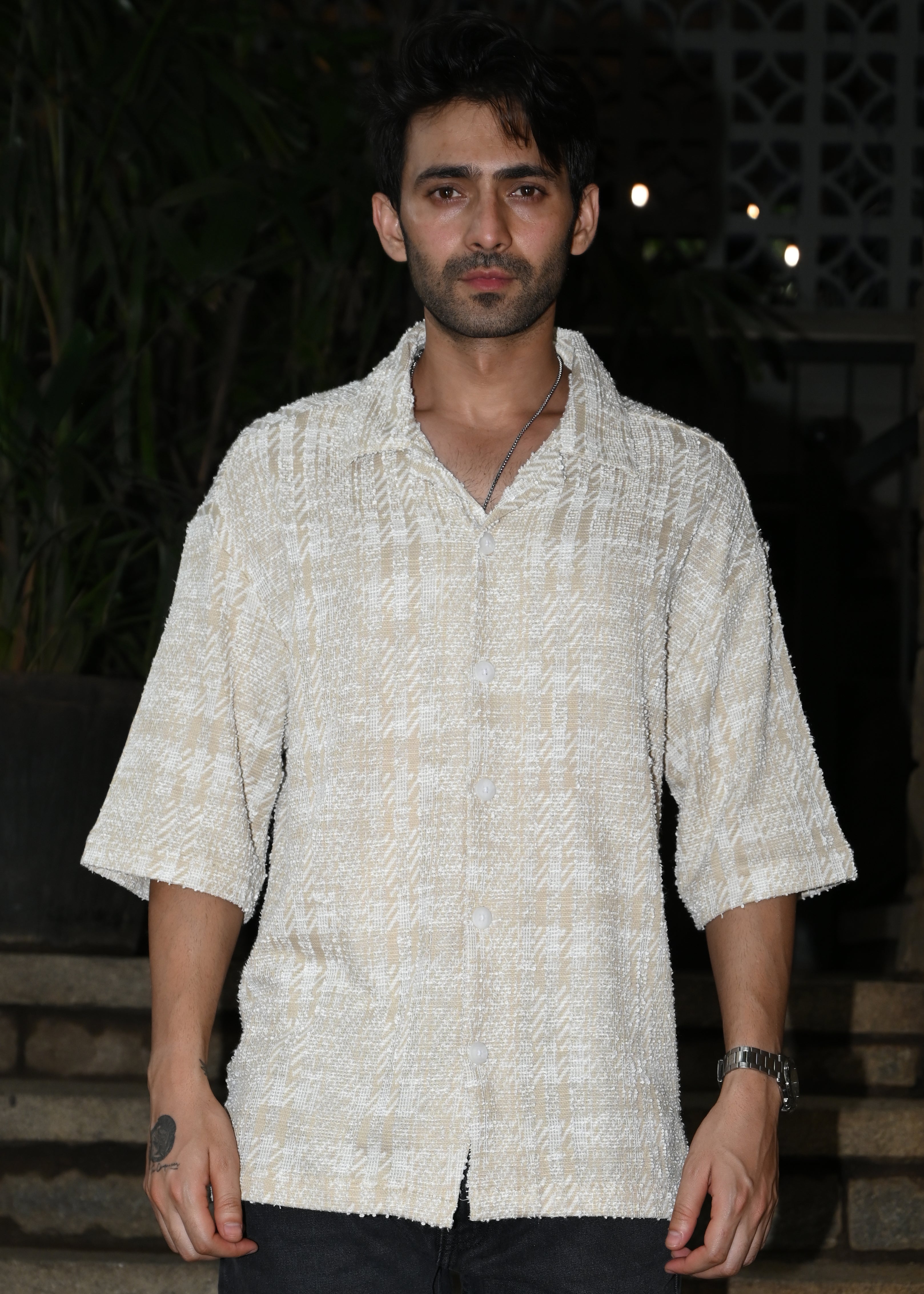 Textured Beige & White Casual Shirt - Snipes