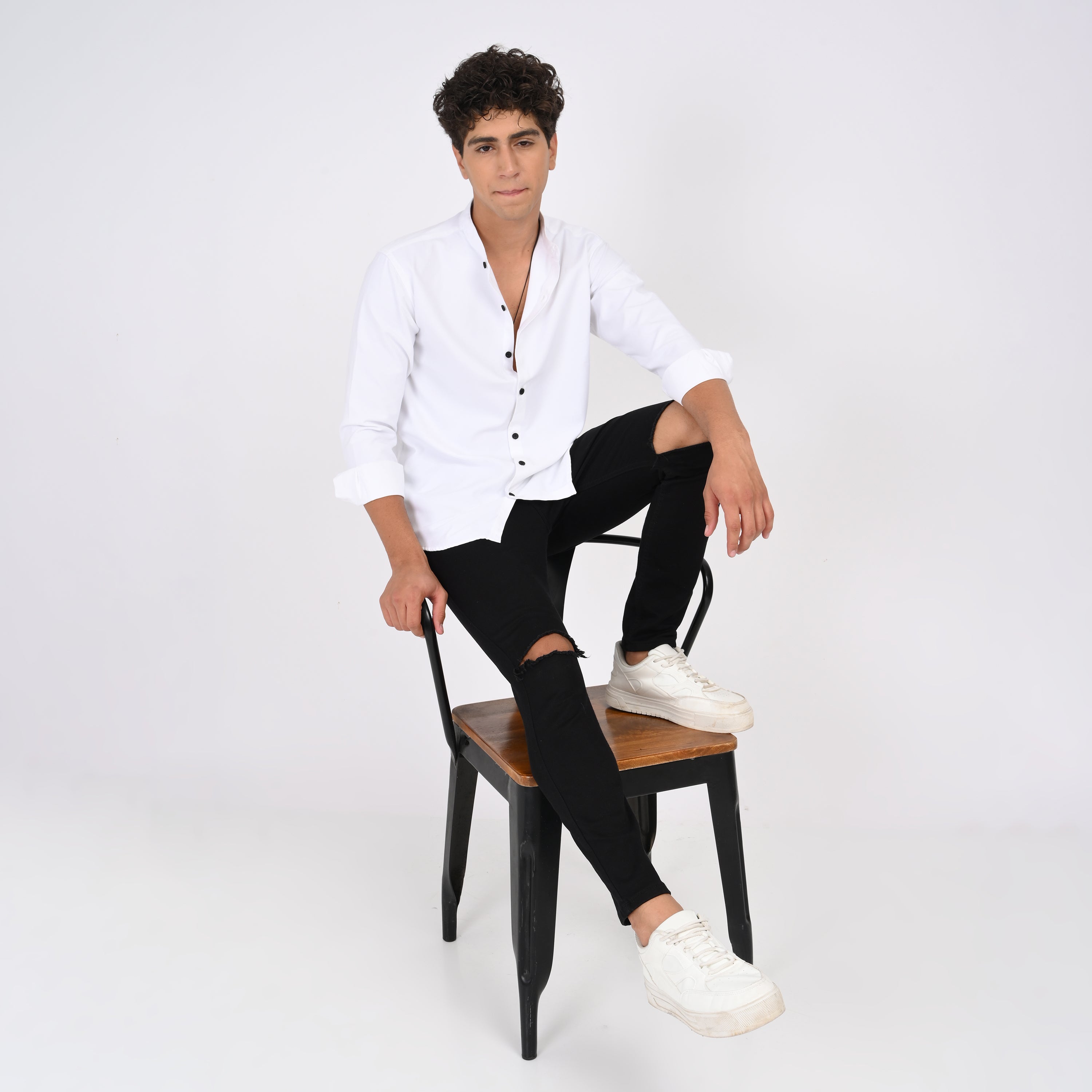 Mandarin Collar Plain Shirt - Snipes