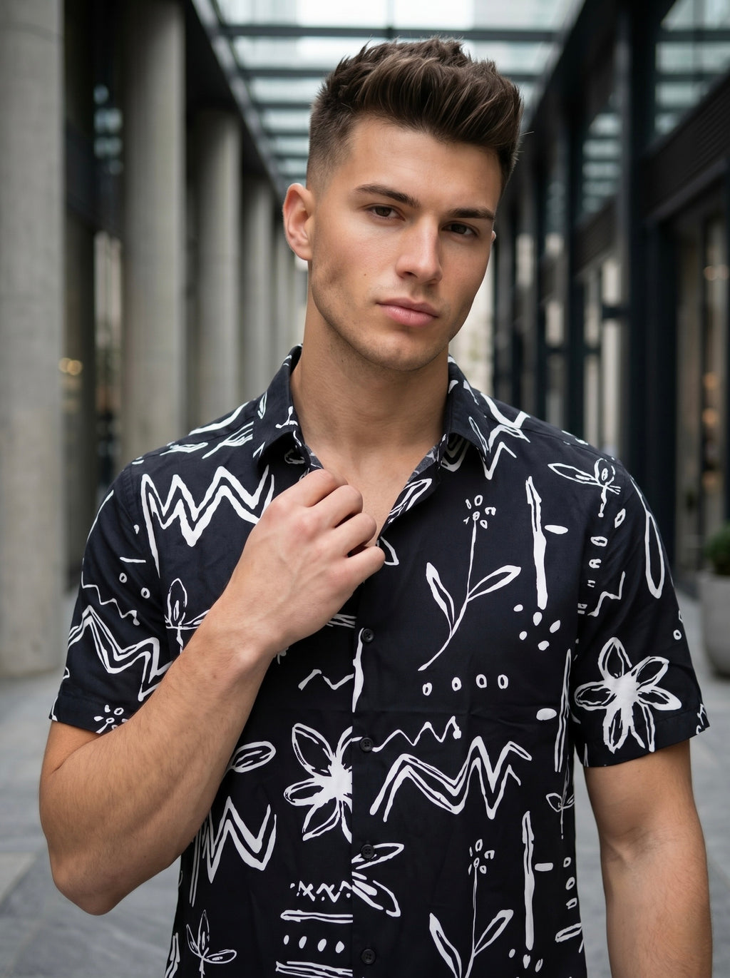 Digital Prints Half Sleeve Shirts - Black