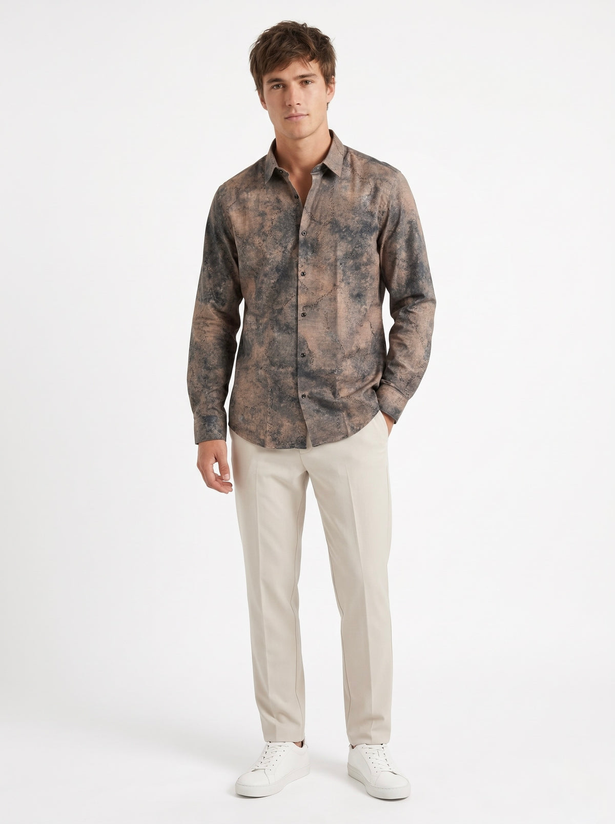 Men’s Smoky Abstract Foil Print Party Shirt