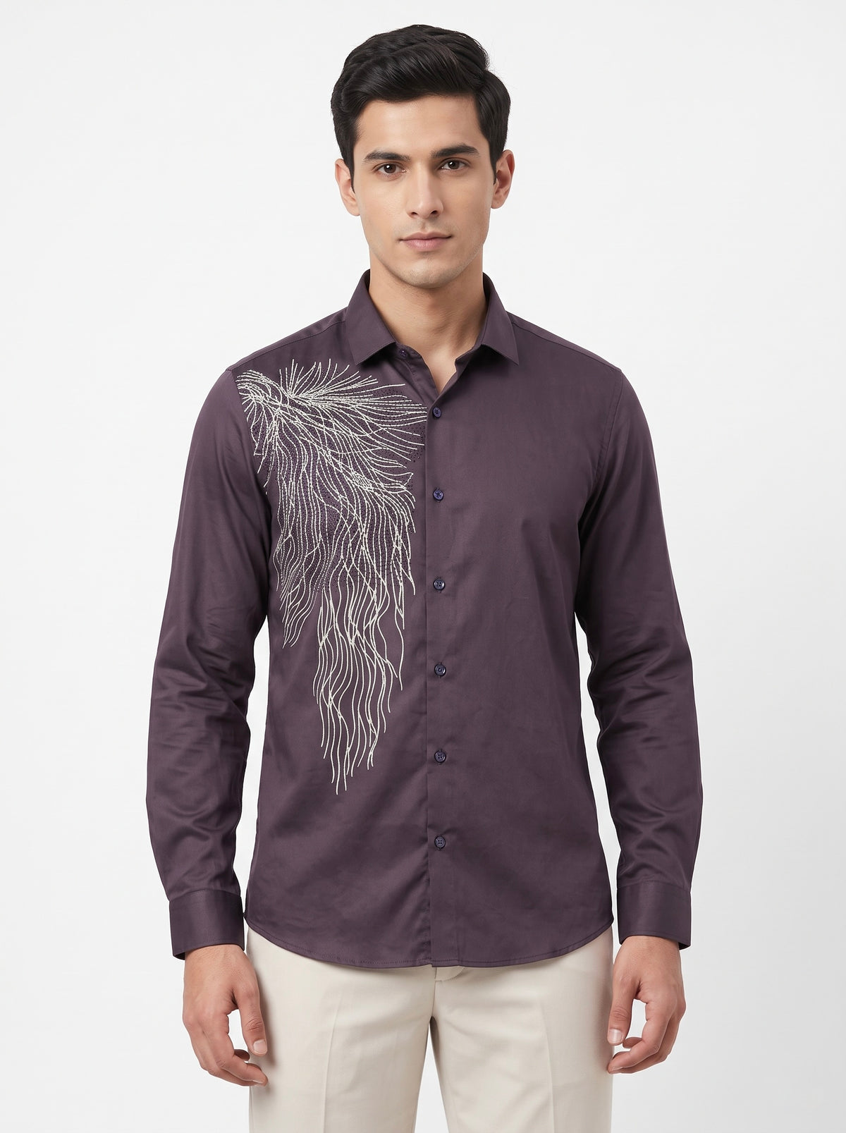 Men’s Embellished Feather Print Party Wear Shirt - Snipes