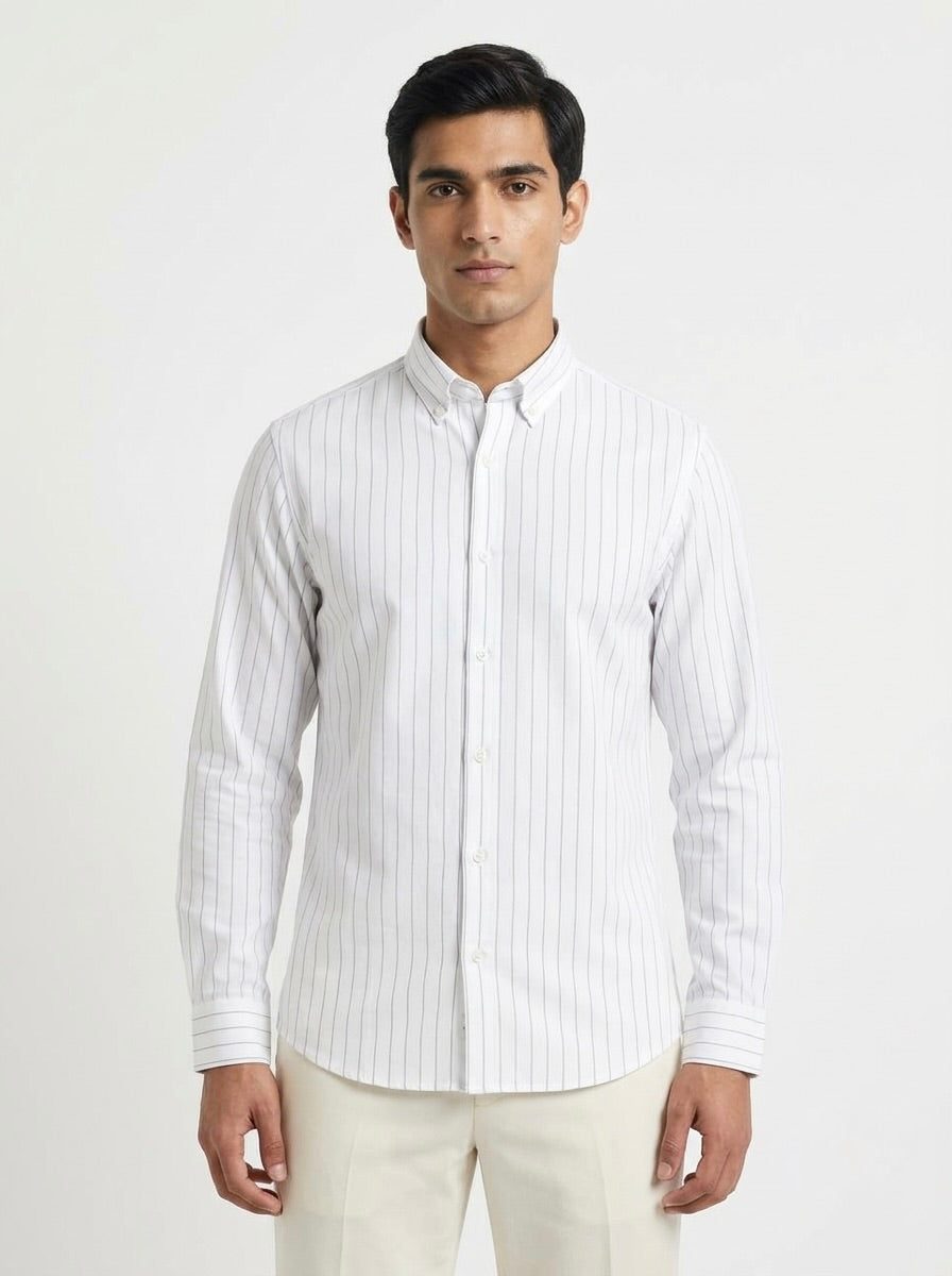 Men’s Striped TR Fabric Button-Down Shirt