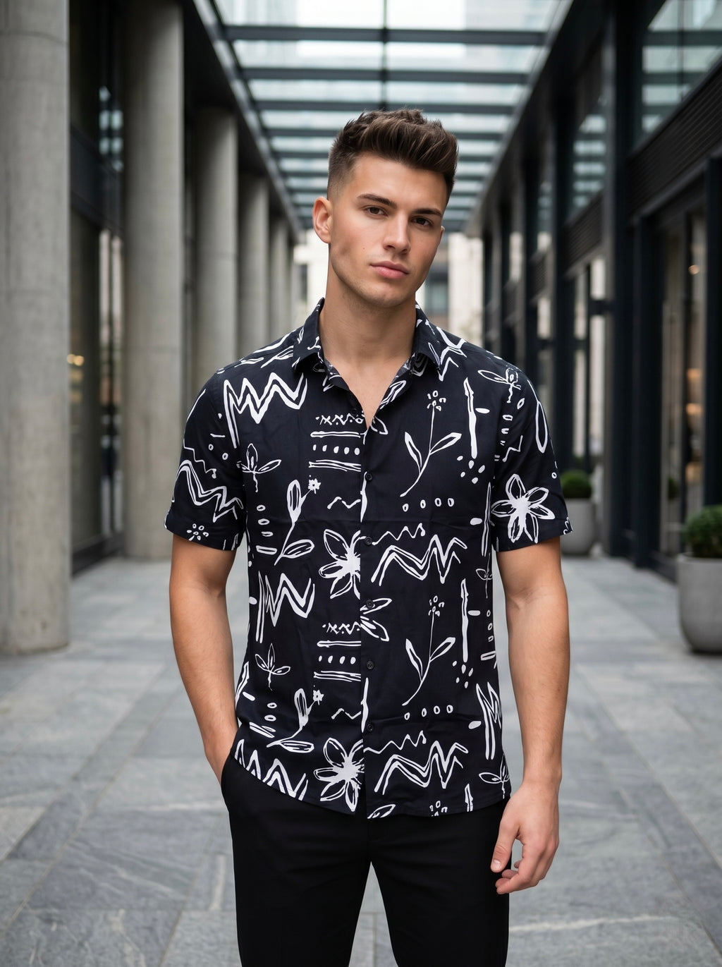 Digital Prints Half Sleeve Shirts - Black