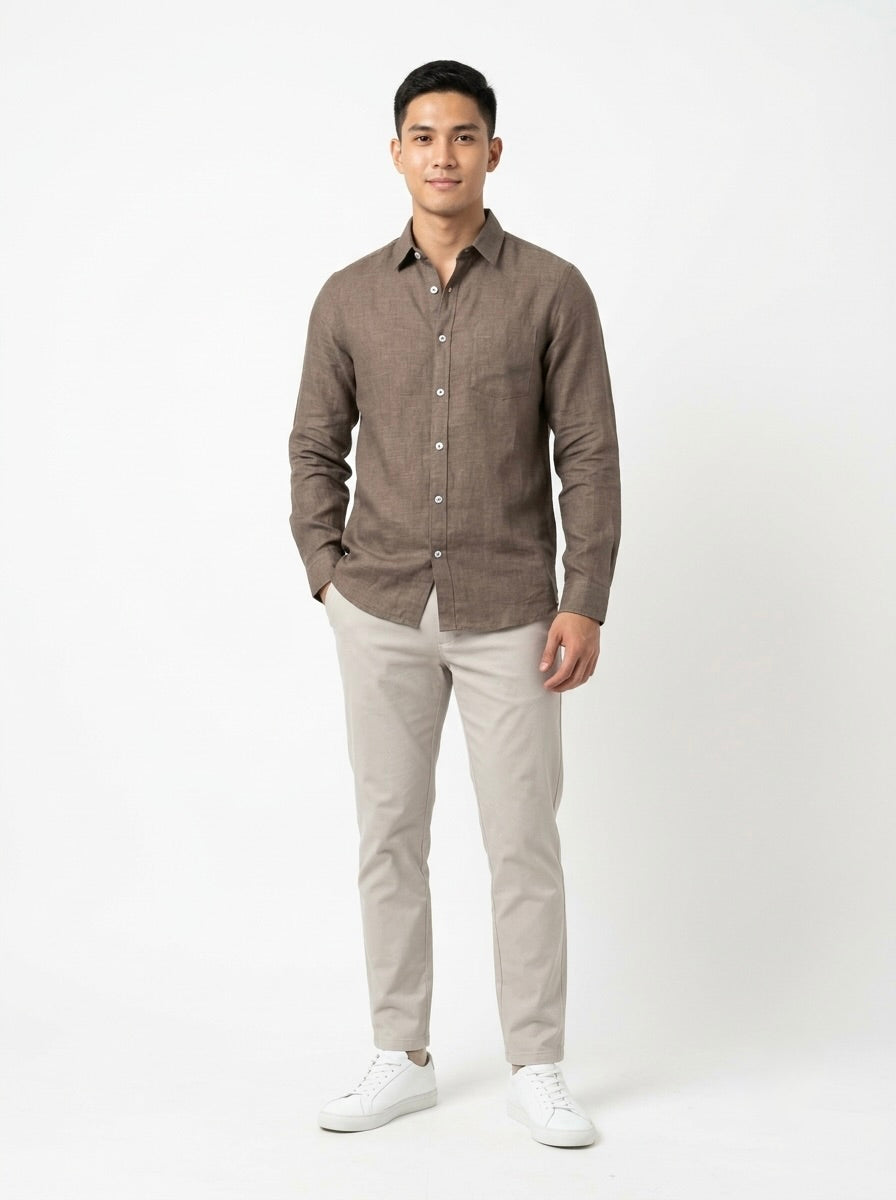 Men’s pure linen full sleeve casual shirt from Snipes, featuring a lightweight breathable fabric and classic collar design.