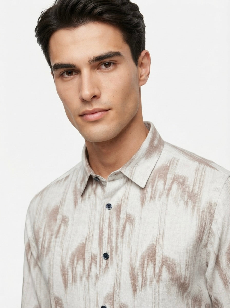 Men’s abstract brushstroke print full sleeve shirt by Snipes, featuring vibrant artistic design and casual fit.