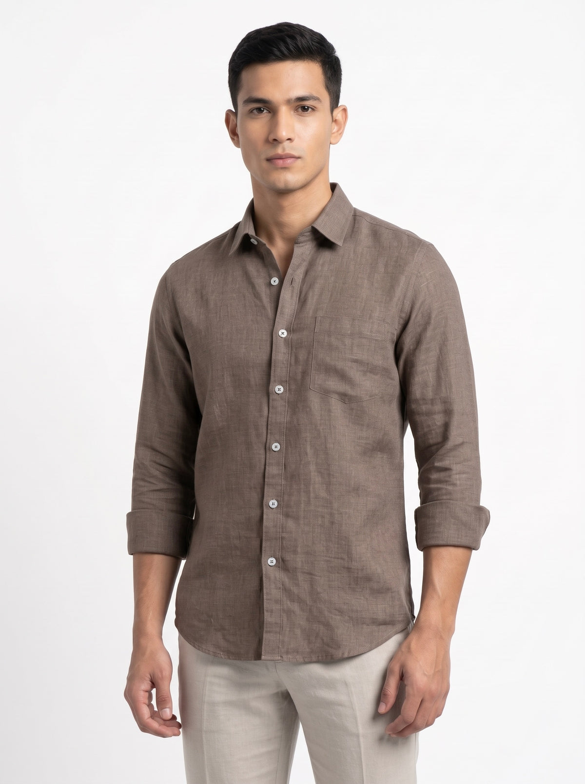 Men’s Snipes pure linen full sleeve casual shirt displayed in natural fabric and classic design, perfect for relaxed everyday wear.