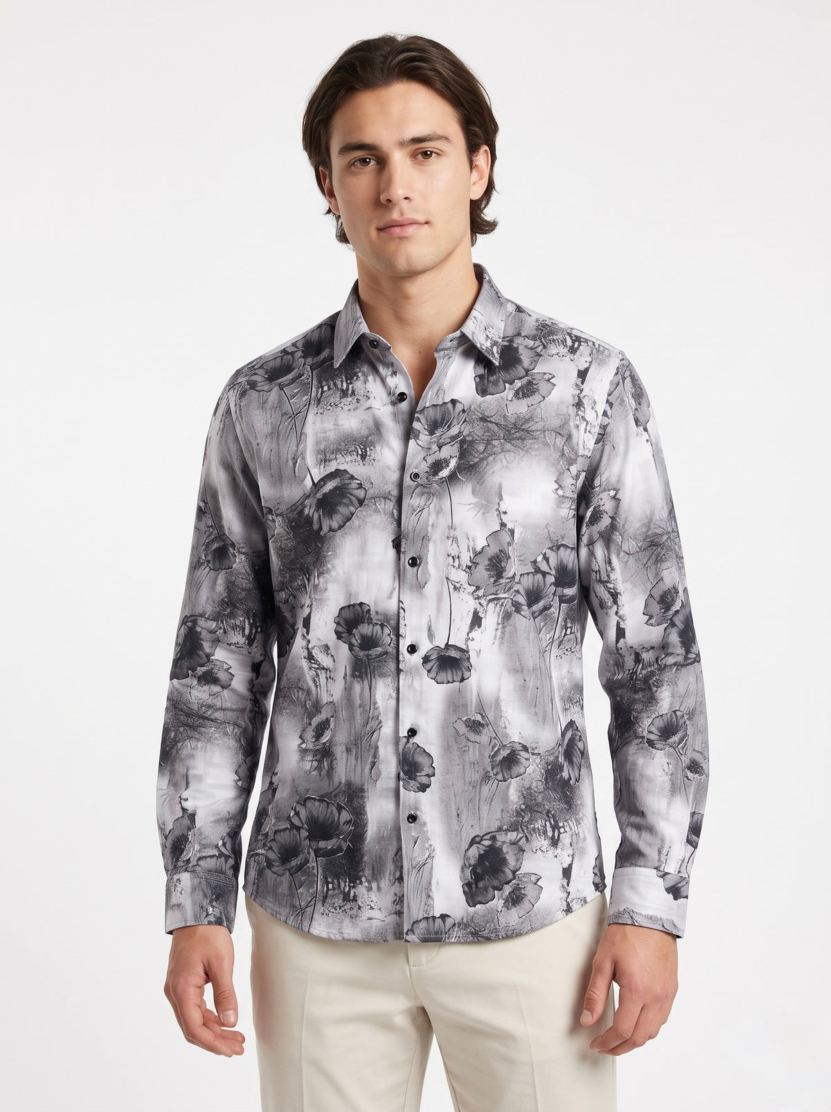 Men’s Abstract Floral Foil Print Full Sleeve Shirt