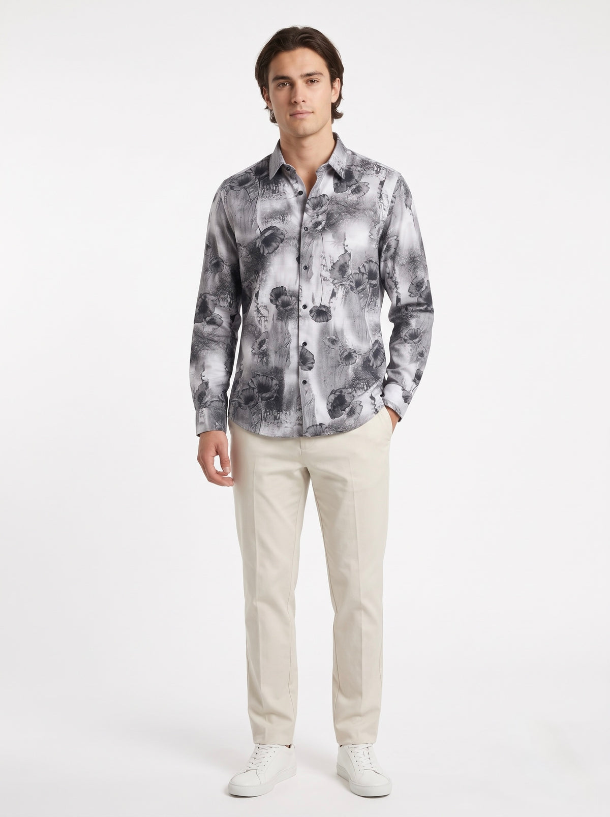 Men’s Abstract Floral Foil Print Full Sleeve Shirt