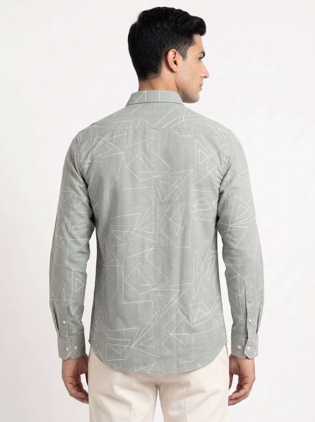 Men’s Korean Linen Geometric Embroidery Shirt