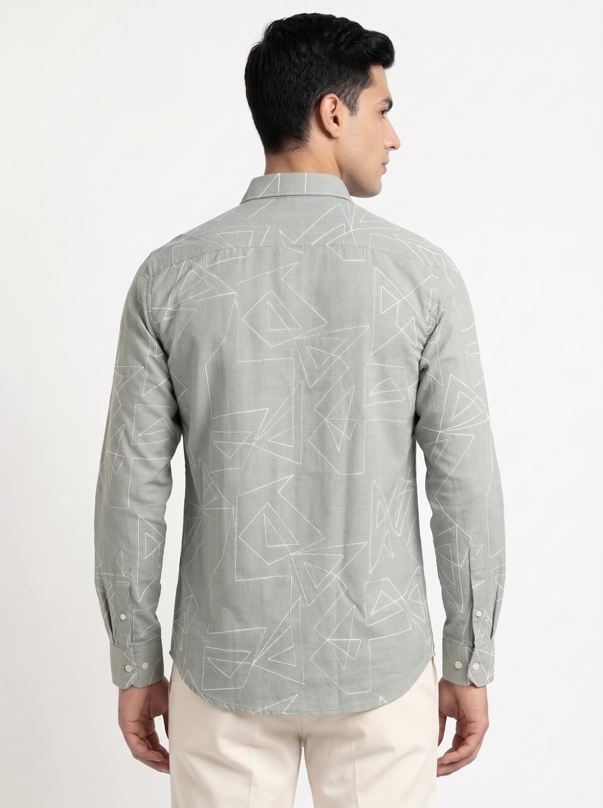 Men’s Korean Linen Geometric Embroidery Shirt