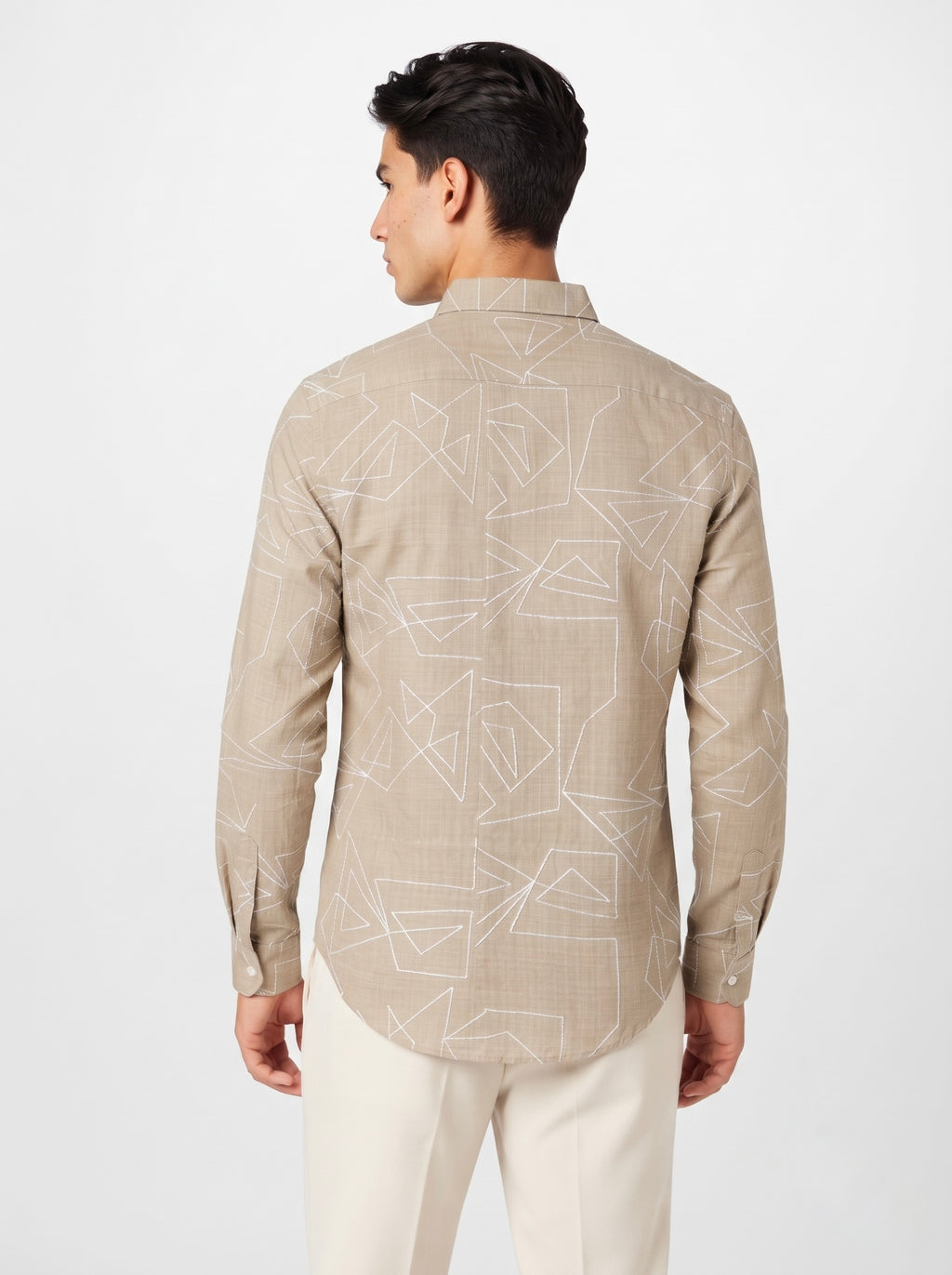 Men’s Korean Linen Geometric Embroidery Shirt