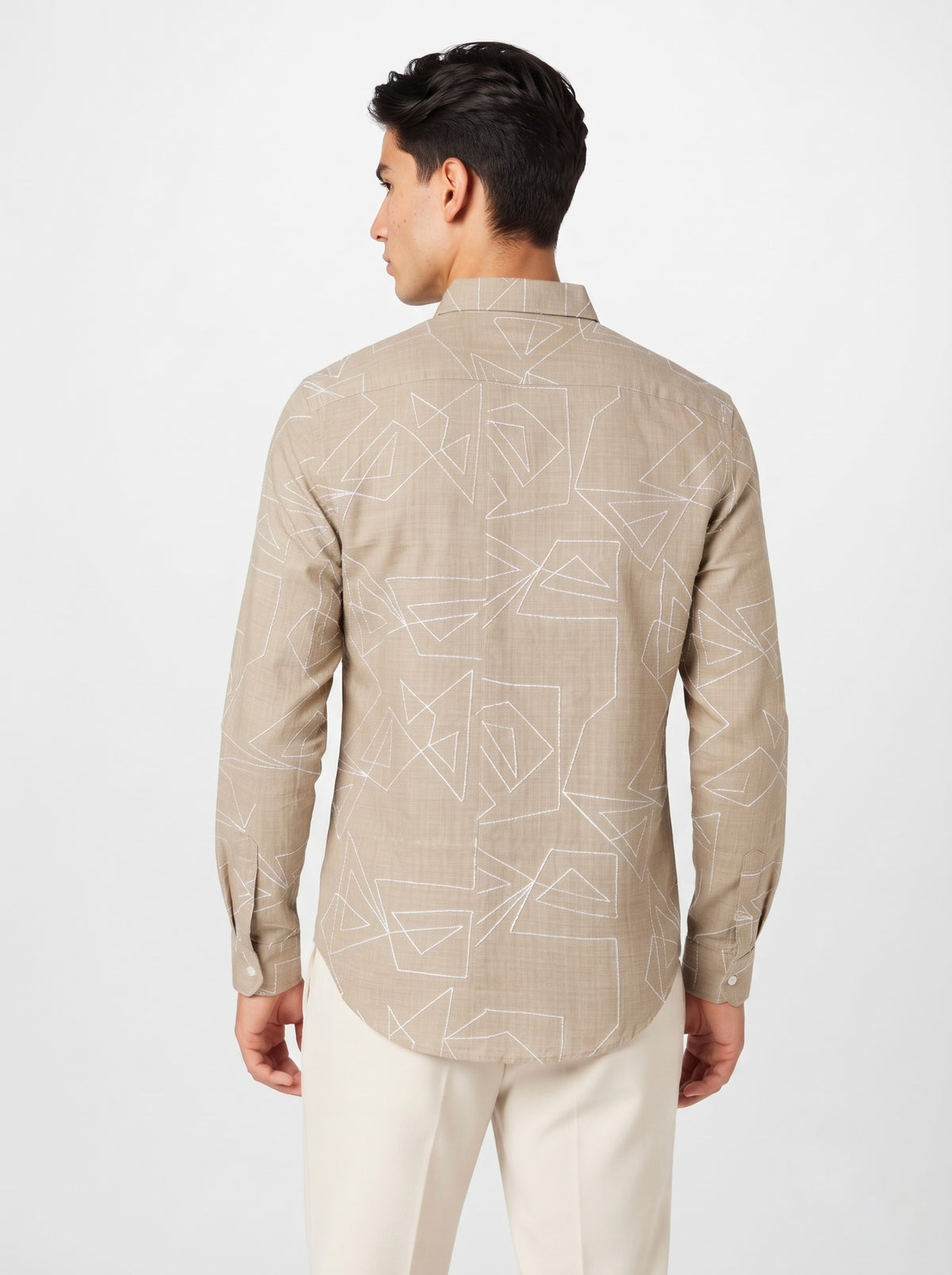 Men’s Korean Linen Geometric Embroidery Shirt