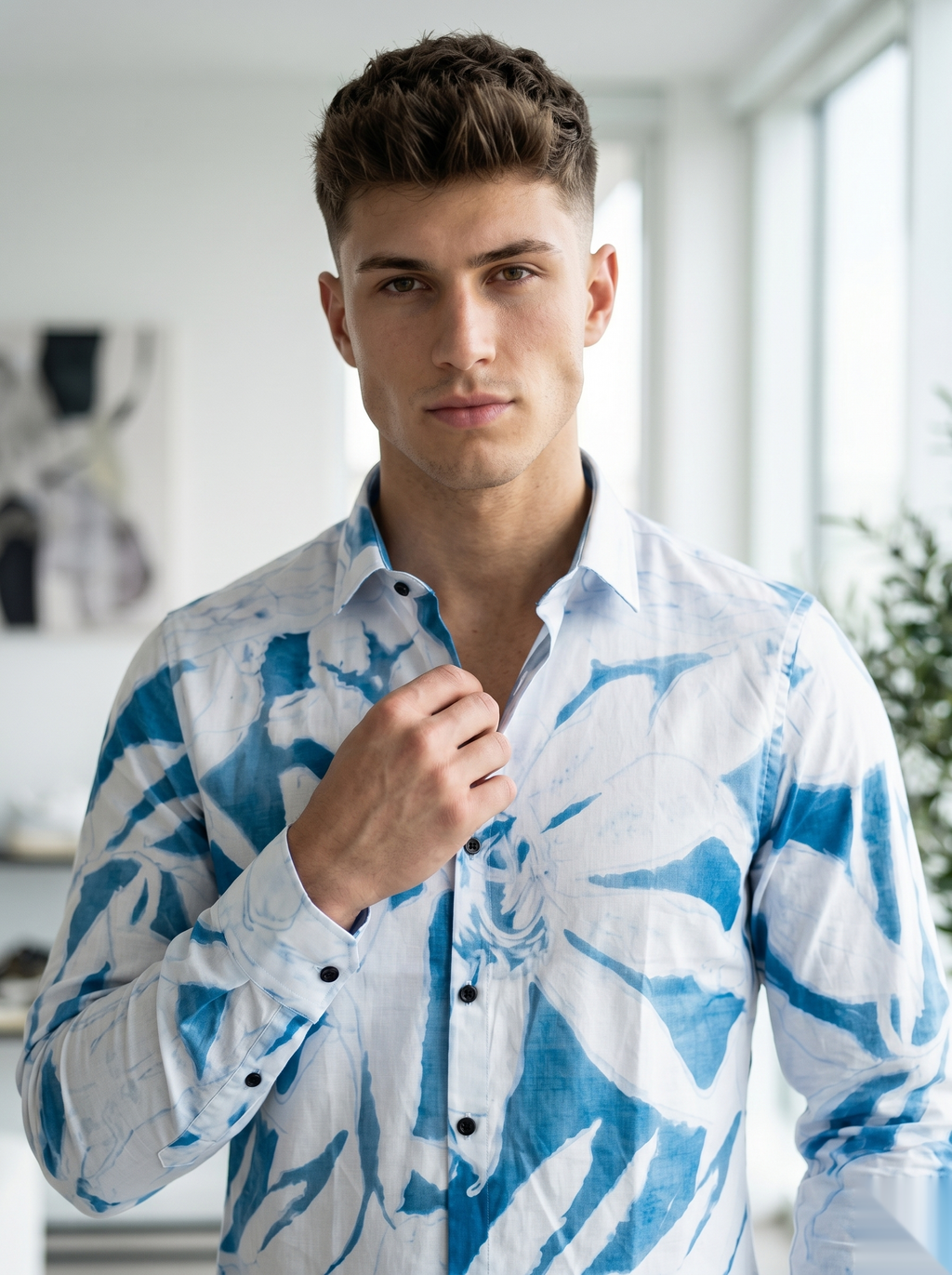 Digital Printed Shirts - White&Blue