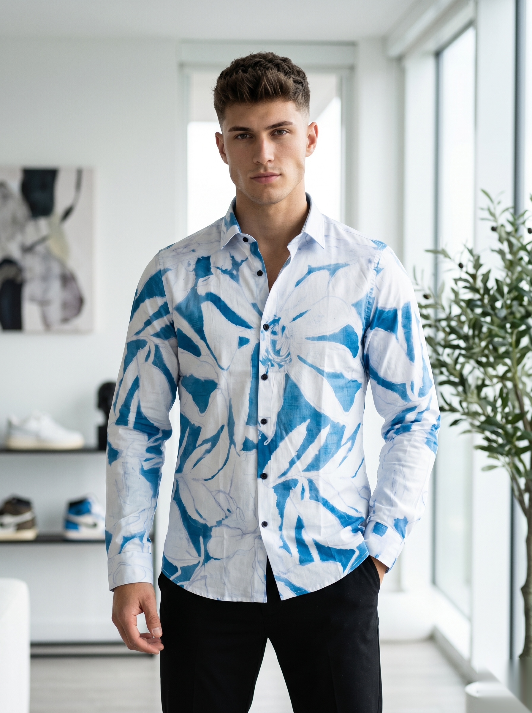 Digital Printed Shirts - White&Blue