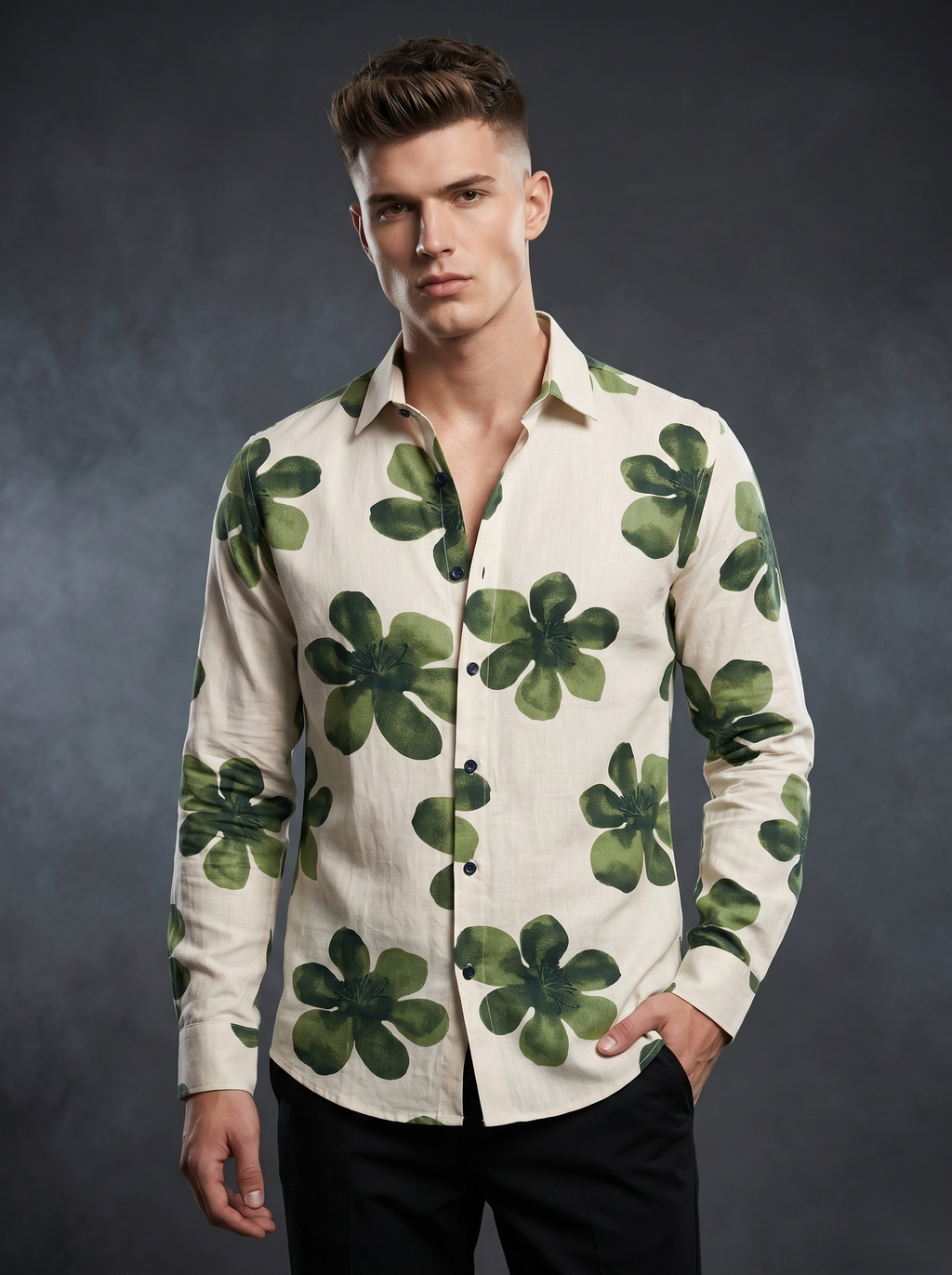 Printed Shirts - Green Flowers