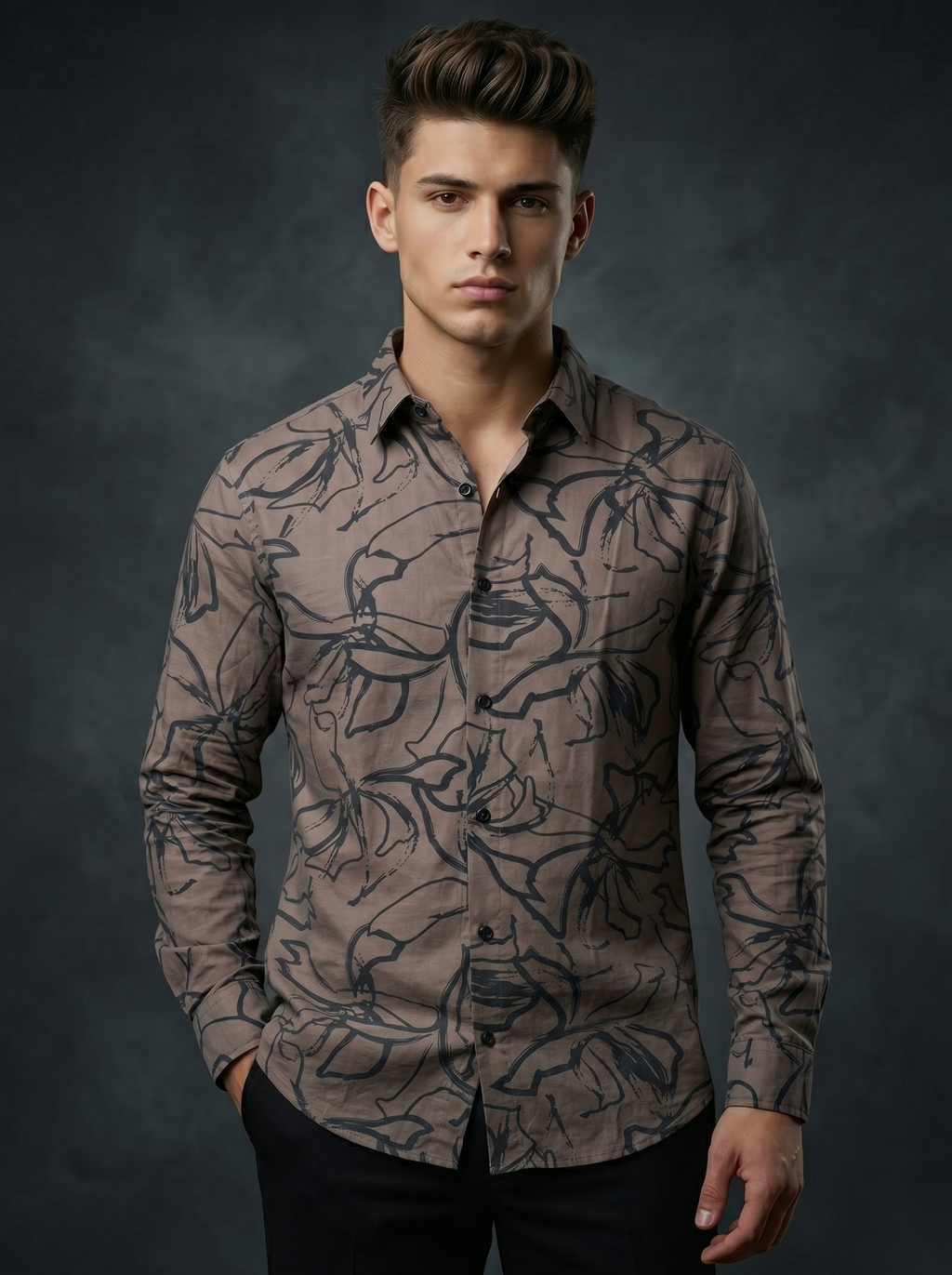 Printed Shirts - Brown Leaves