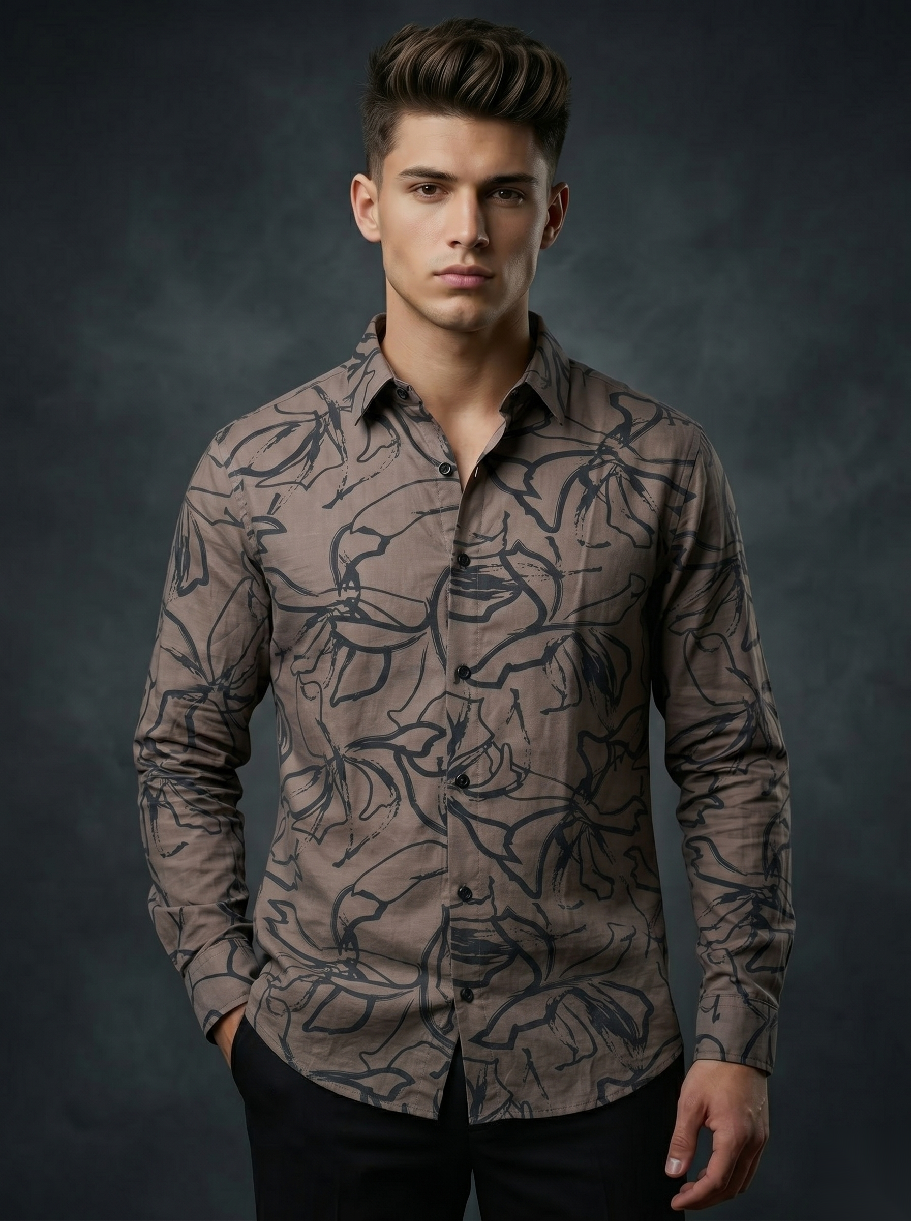 Printed Shirts - Brown Leaves