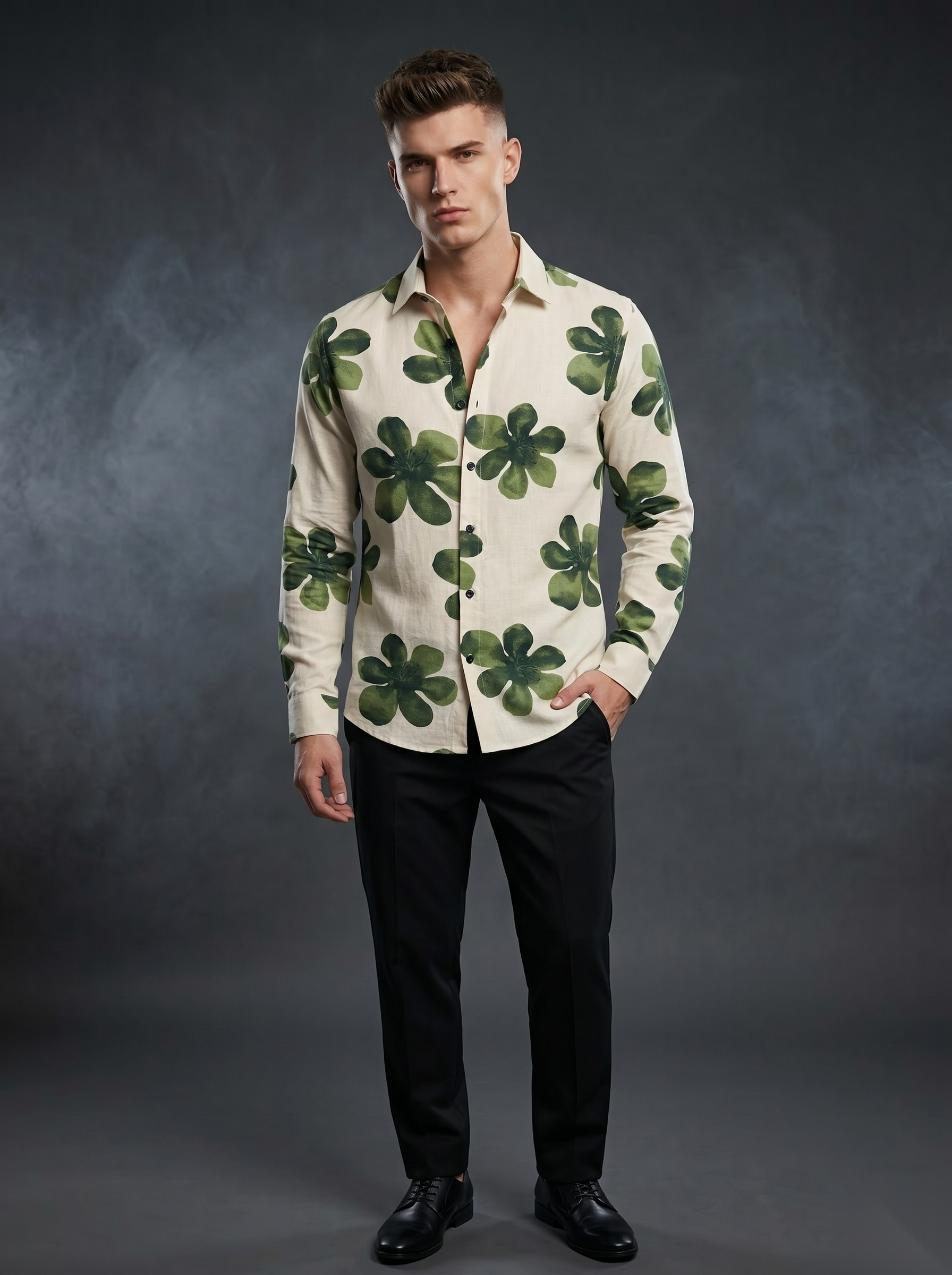 Printed Shirts - Green Flowers