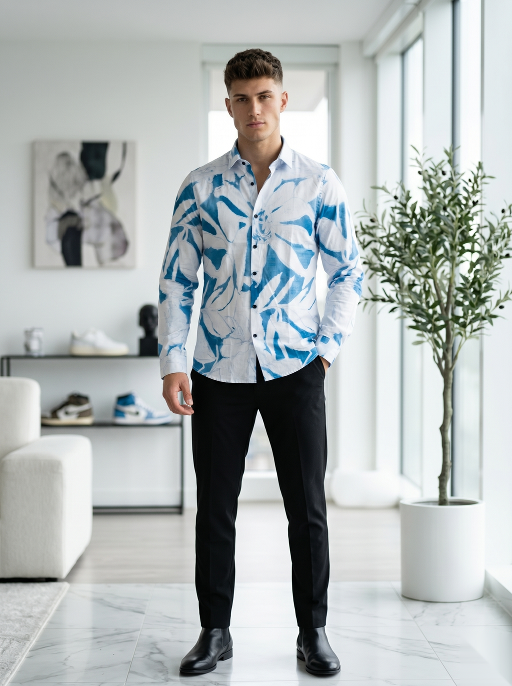 Digital Printed Shirts - White&Blue