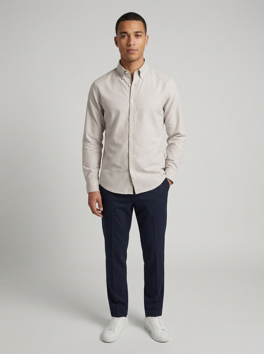 Men’s Solid Oxford Shirt – Full Sleeve Button-Down Collar