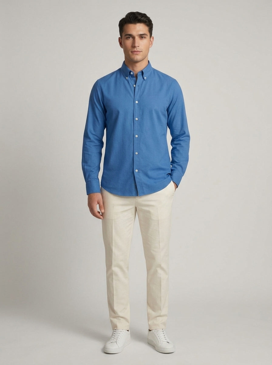Men’s Solid Oxford Shirt – Full Sleeve Button-Down Collar